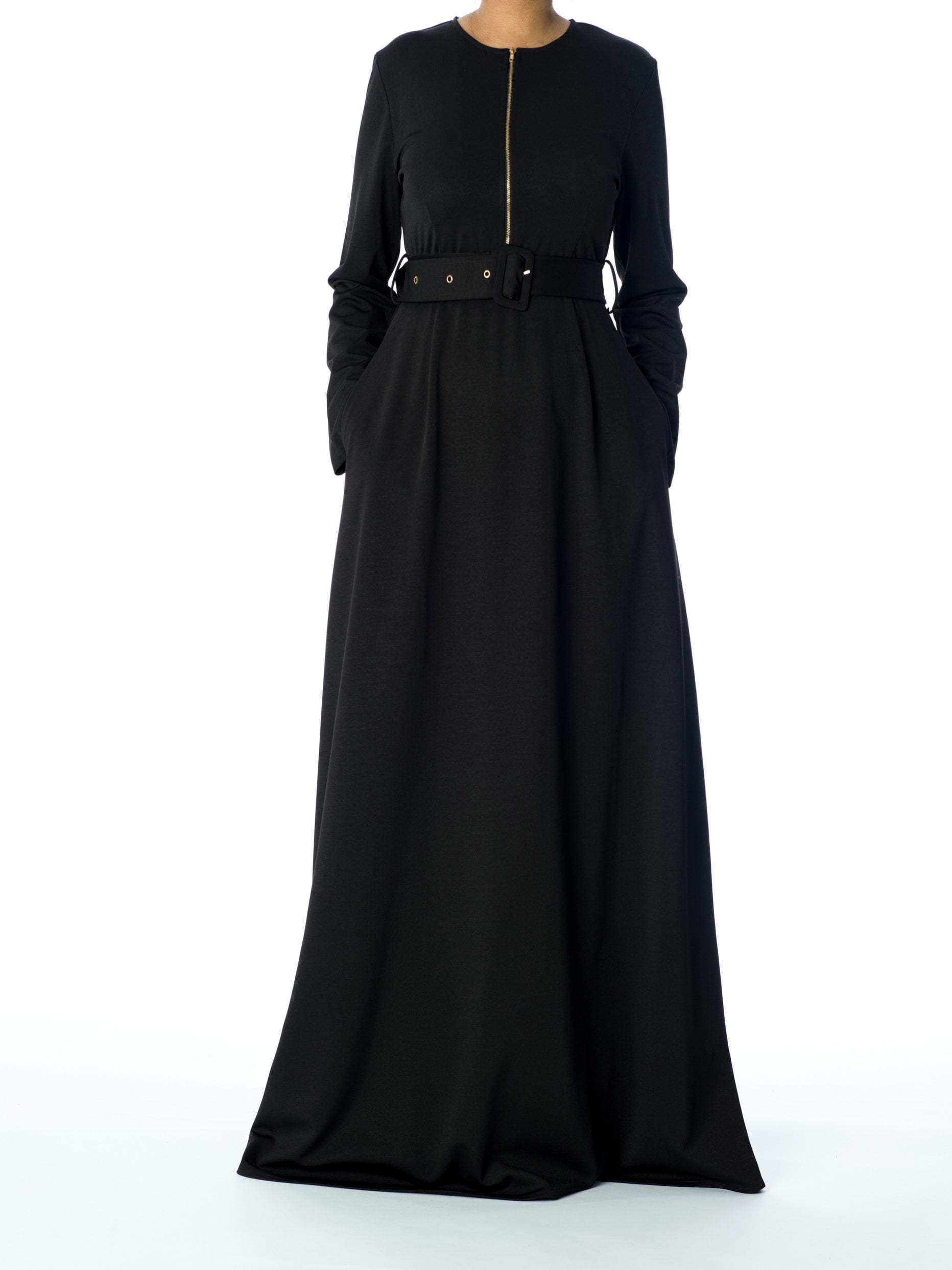 Black zipper front Chic maxi dress – KF